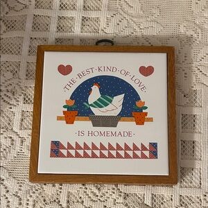 Vintage Hallmark Chicken Framed Tile Trivet Wall Decor